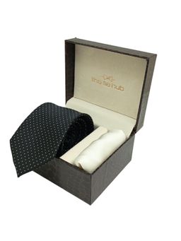 The Tie Hub - Black Polka Microfiber Neck Tie with Solid Pocket Square Combo Set