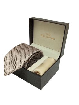 The Tie Hub - Beige Polka Microfiber Neck Tie with Solid Pocket Square Combo Set