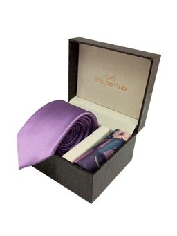 The Tie Hub - Solid Purple Microfiber Neck Tie with Pocket Square Combo Set