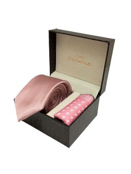 The Tie Hub - Solid Peach Microfiber Neck Tie with Pocket Square Combo Set