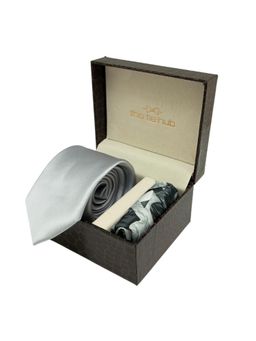 The Tie Hub - Solid Grey Microfiber Neck Tie with Pocket Square Combo Set