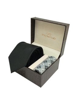 The Tie Hub - Solid Black Microfiber Neck Tie with Pocket Square Combo Set