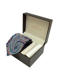 The Tie Hub - Blue Paisley Microfiber Neck Tie with Pocket Square Combo Set