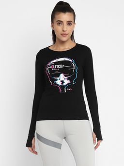 ap'pulse - Women Round Neck Black Printed T-Shirt