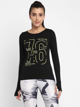 ap'pulse - Women Round Neck Black Printed T-Shirt