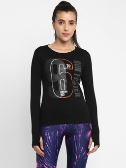 ap'pulse - Women Round Neck Long Sleeve Thumbopen Printed T-Shirt