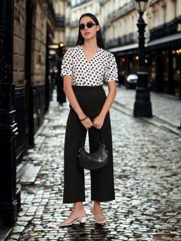 BRINNS - White Women Polka Dots Puff Sleeve Basic Jumpsuit