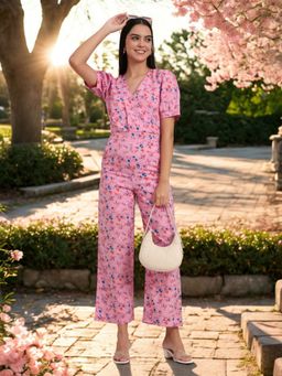 BRINNS - Multi-Color Women Floral Puff Sleeve Basic Jumpsuit