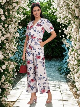 BRINNS - Multi-Color Women Floral Puff Sleeve Basic Jumpsuit