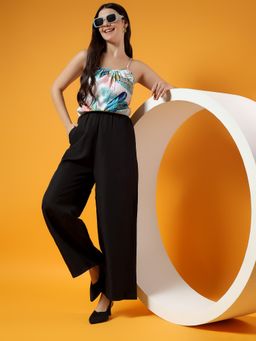 BRINNS - Women Shoulder Strap Basic Black Printed Jumpsuit