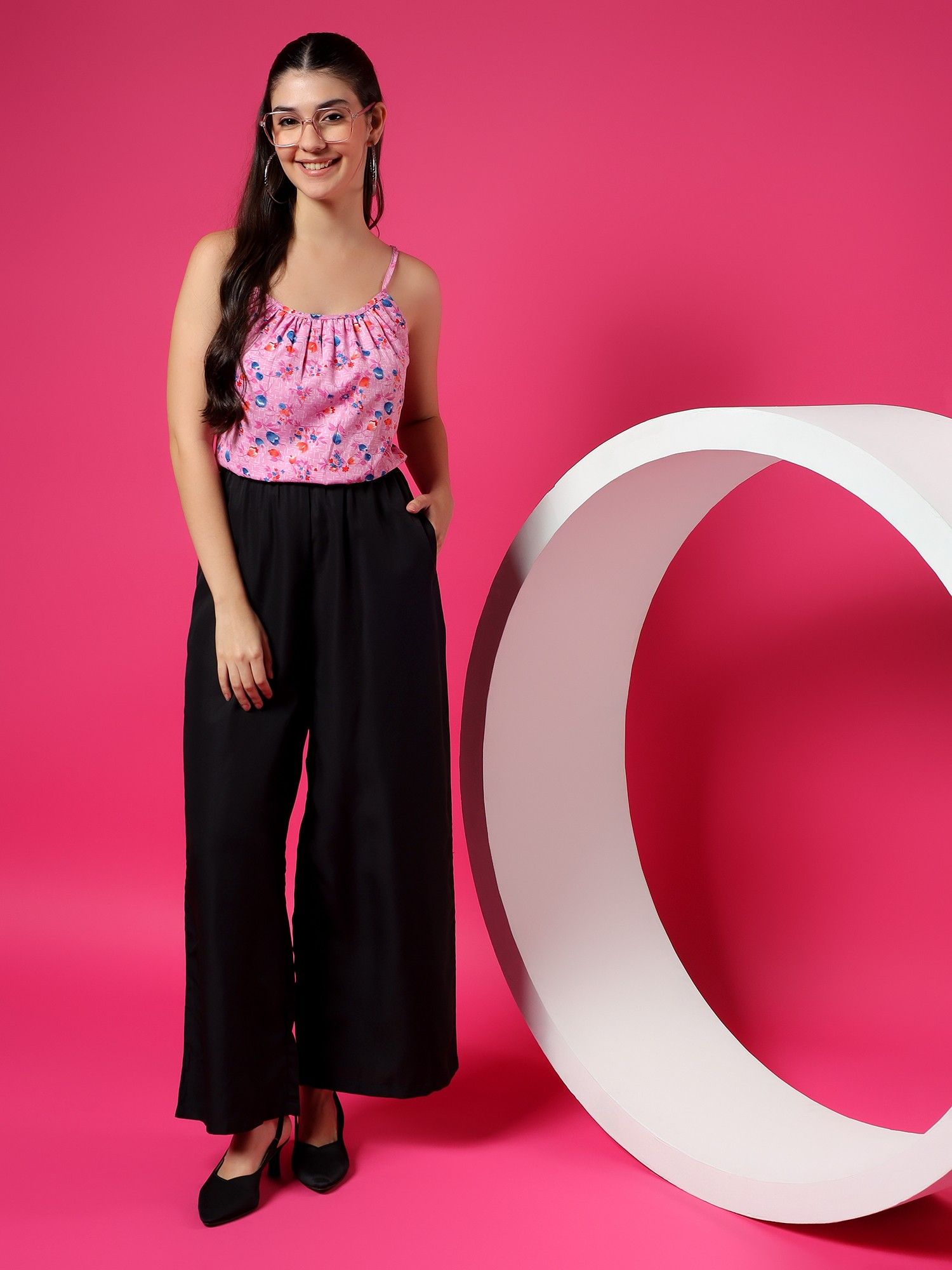 brinns Women Shoulder Strap Black Floral Jumpsuit-picture-41