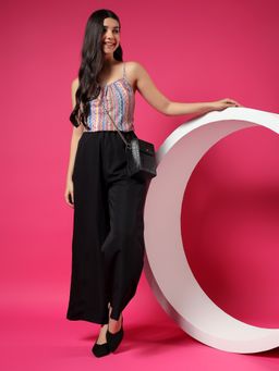 BRINNS - Women Printed Shoulder Strap Basic Black Jumpsuit