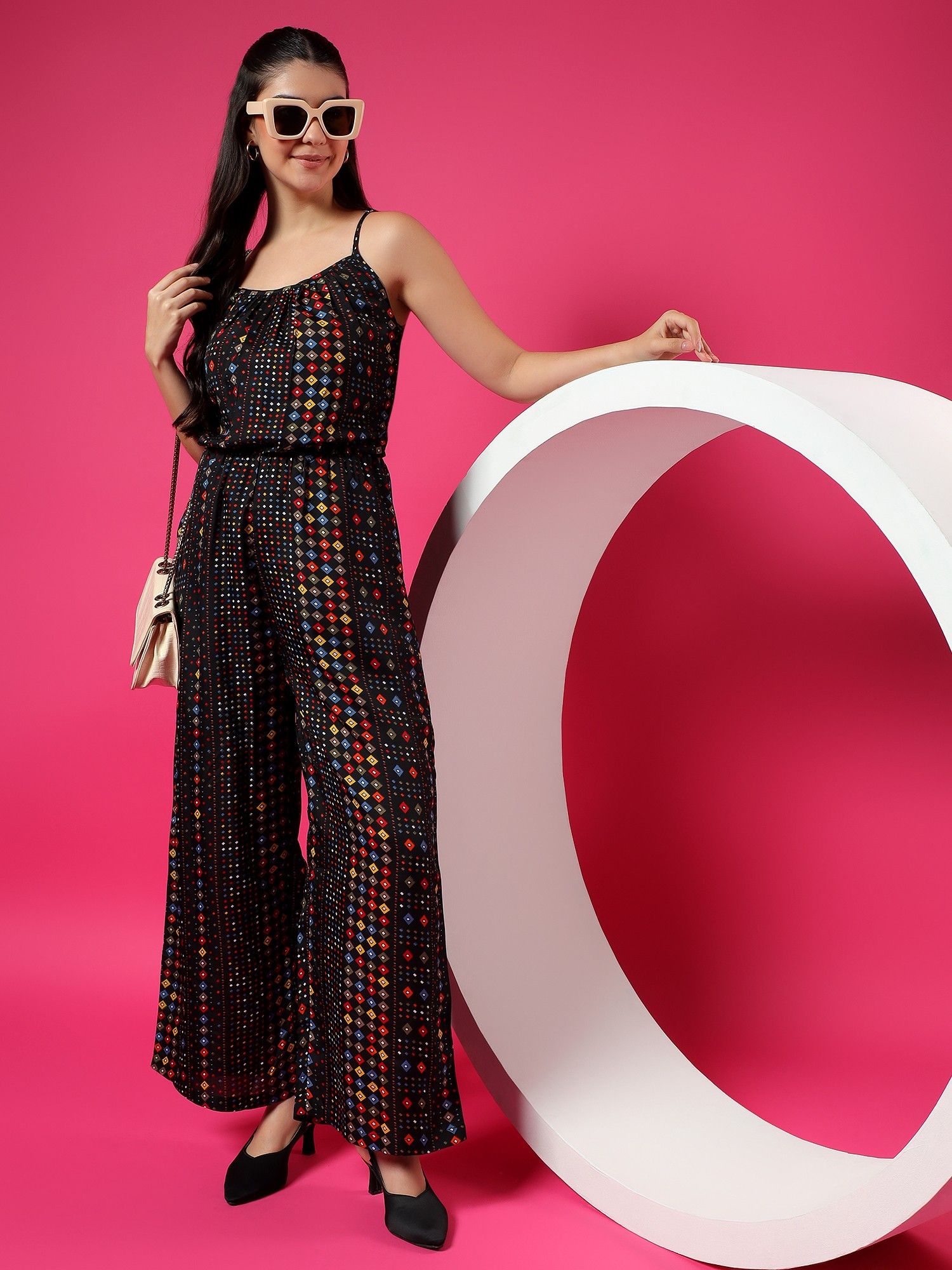 brinns Women Shoulder Strap Printed Black Basic Jumpsuit-picture-19