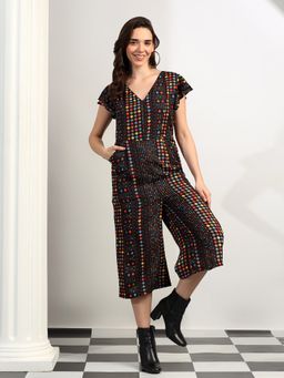 BRINNS - Multi-Color Women Geometric V-Neck Midi Jumpsuit