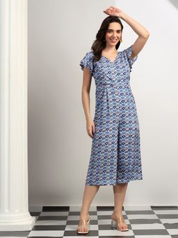 BRINNS - Multi-Color Women Geometric V-Neck Midi Jumpsuit