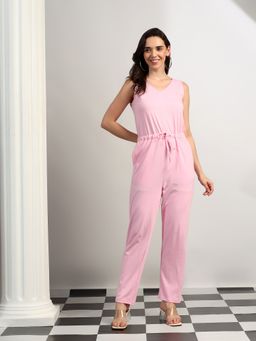 BRINNS - Pink Women Waist Tie-Ups Basic Jumpsuit