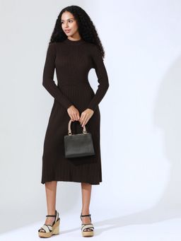 SHOWOFF - Women Brown Solid Midi Dress