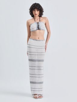 SHOWOFF - Women Grey Halter Neck Stripes Top with Skirt