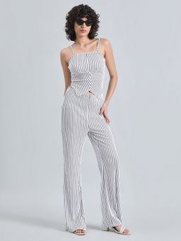 SHOWOFF - Women White Square Neck Stripes Top with Pant