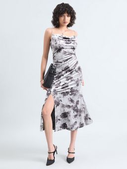 SHOWOFF - Women Grey Abstract Midi Dress