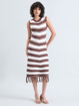 SHOWOFF - Women Brown Stripes Knee Length Dress