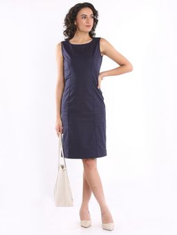Gazillion - Emilia Navy Blue Solid Formal Midi Dress