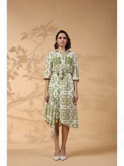 STIL-O-STITCH - Green Printed Collar Neck Top and Skirt