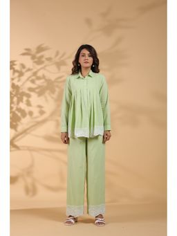 STIL-O-STITCH - Green Embroidered Collar Neck Top and Pant