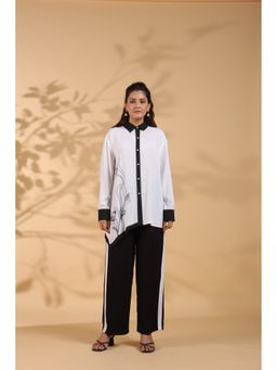 STIL-O-STITCH - White Floral Collar Neck Top and Pant