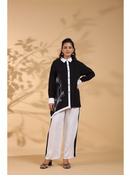 STIL-O-STITCH - Black Floral Collar Neck Top and Pant