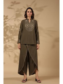 STIL-O-STITCH - Green Embroidered Mandarin Neck Top and Pant