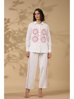 STIL-O-STITCH - White Embroidered Collar Neck Top and Pant