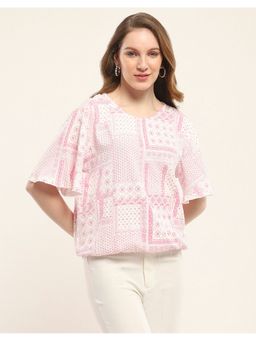 Monte Carlo - Women Printed Pink Round Neck Half Sleeve Top
