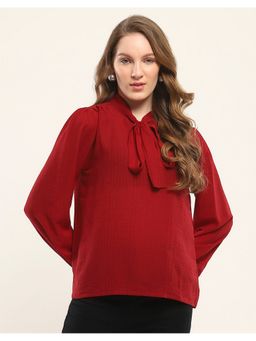 Monte Carlo - Women Solid Maroon Round Neck Full Sleeve Top