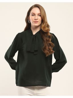 Monte Carlo - Women Solid Green Tie Up Neck Full Sleeve Top