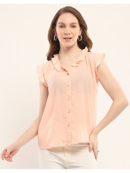 Monte Carlo - Women Solid Peach V Neck Sleeveless Top