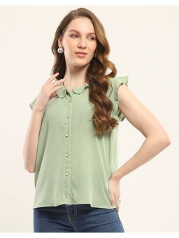 Monte Carlo - Women Solid Green V Neck Sleeveless Top