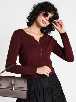 SHOWOFF - Women Maroon Textured Top