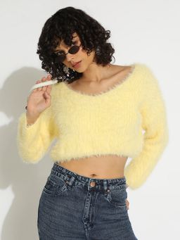 SHOWOFF - Women Yellow V-Neck Crop Top