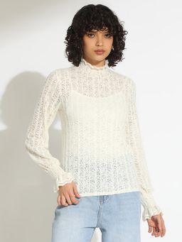 SHOWOFF - Women Off White Textured Top