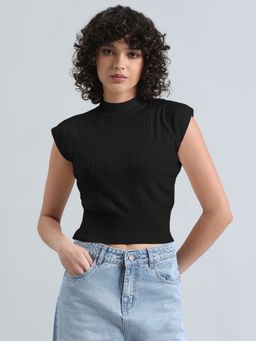 SHOWOFF - Women Black Fitted Crop Top