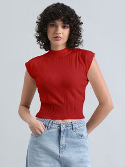 SHOWOFF - Women Red Fitted Crop Top