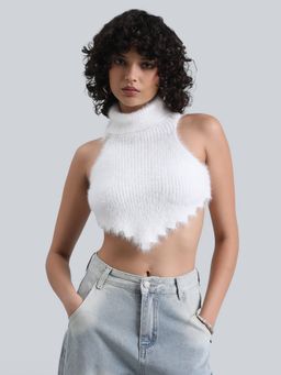 SHOWOFF - Women White Styled Back Crop Top
