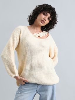 SHOWOFF - Women Cream Textured Top