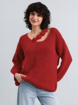 SHOWOFF - Women Red Fuzzy Top