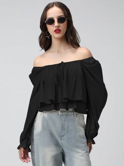 SHOWOFF - Women Black Tiered Top