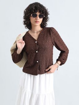 SHOWOFF - Classic Women Brown Textured Top