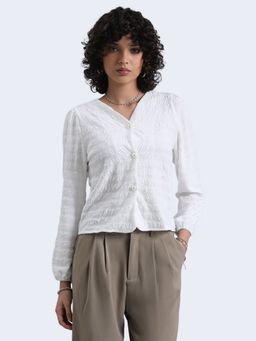 SHOWOFF - Classic Women White Textured Top