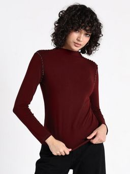 SHOWOFF - Women Maroon Embellished Top