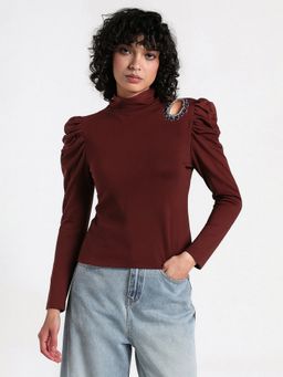 SHOWOFF - Women Maroon Embellished Top